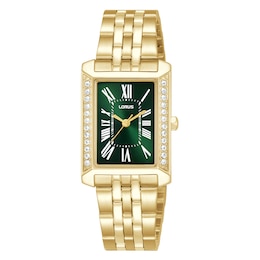 Lorus Women's Crystal Green Sunray Dial Gold Tone Stainless Steel Bracelet Watch