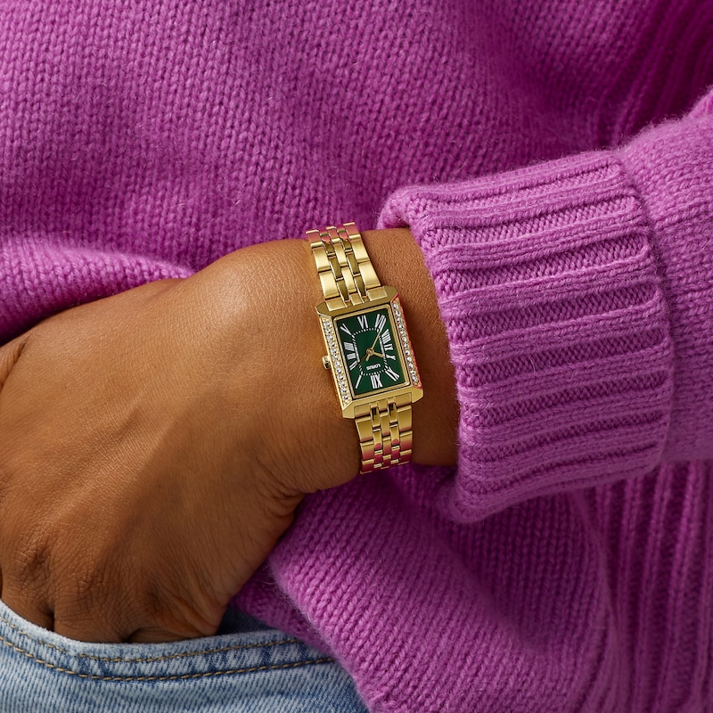 Main Image 4 of Lorus Women's Crystal Green Sunray Dial Gold Tone Stainless Steel Bracelet Watch