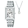Thumbnail Image 1 of Lorus Women's Crystal Sunray Dial Stainless Steel Bracelet Watch & Pearl Necklace Set