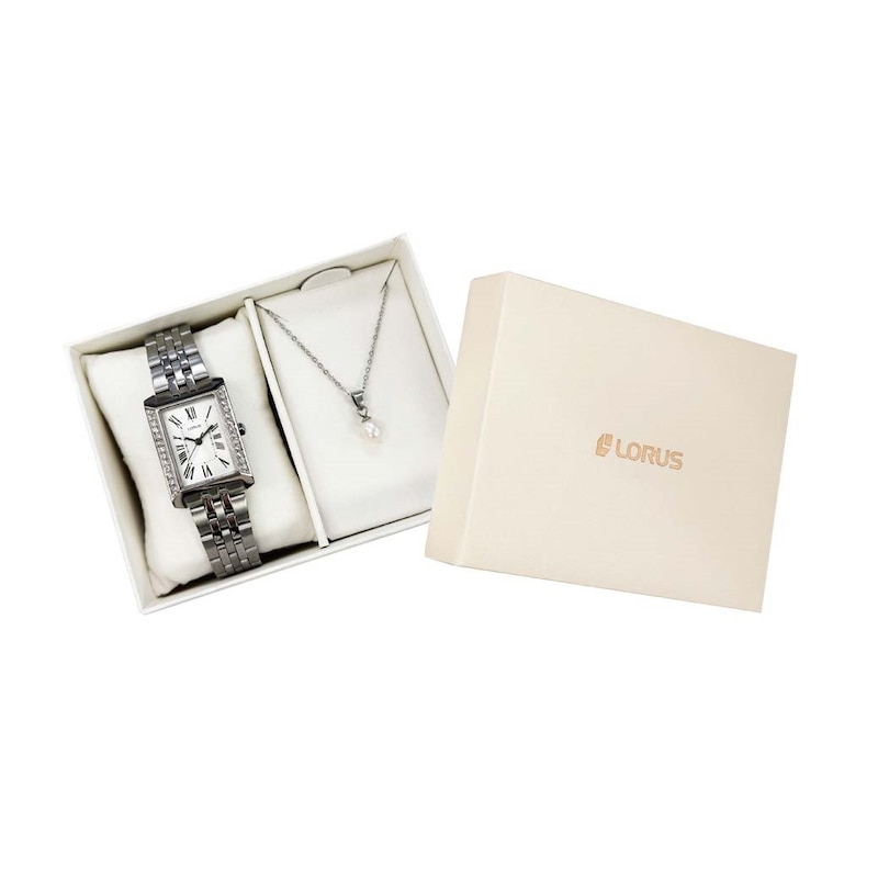 Main Image 5 of Lorus Women's Crystal Sunray Dial Stainless Steel Bracelet Watch & Pearl Necklace Set