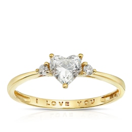 9ct Yellow Gold Cubic Zirconia 'I Love You' Heart Ring
