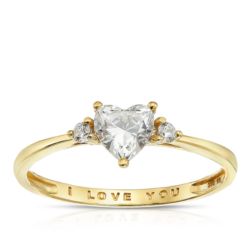 Main Image 1 of 9ct Yellow Gold Cubic Zirconia 'I Love You' Heart Ring