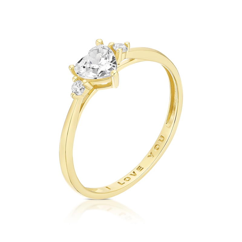 Main Image 2 of 9ct Yellow Gold Cubic Zirconia 'I Love You' Heart Ring