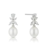 Thumbnail Image 1 of Sterling Silver Cultured Freshwater Pearl Cubic Zirconia Flower Drops