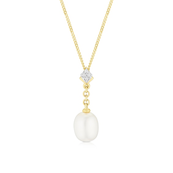 9ct Yellow Gold Cubic Zirconia Chain Cultured Freshwater Pea