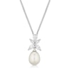 Thumbnail Image 1 of Sterling Silver Cultured Freshwater Pearl & Cubic Zirconia Flower Pendant Necklace