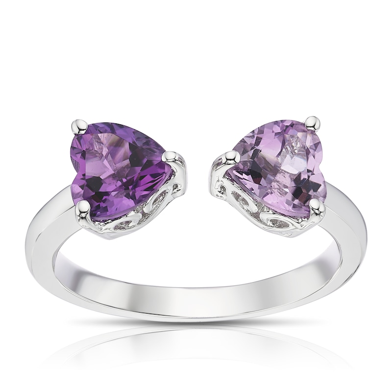 Main Image 1 of Sterling Silver Amethyst Double Heart Open Ring