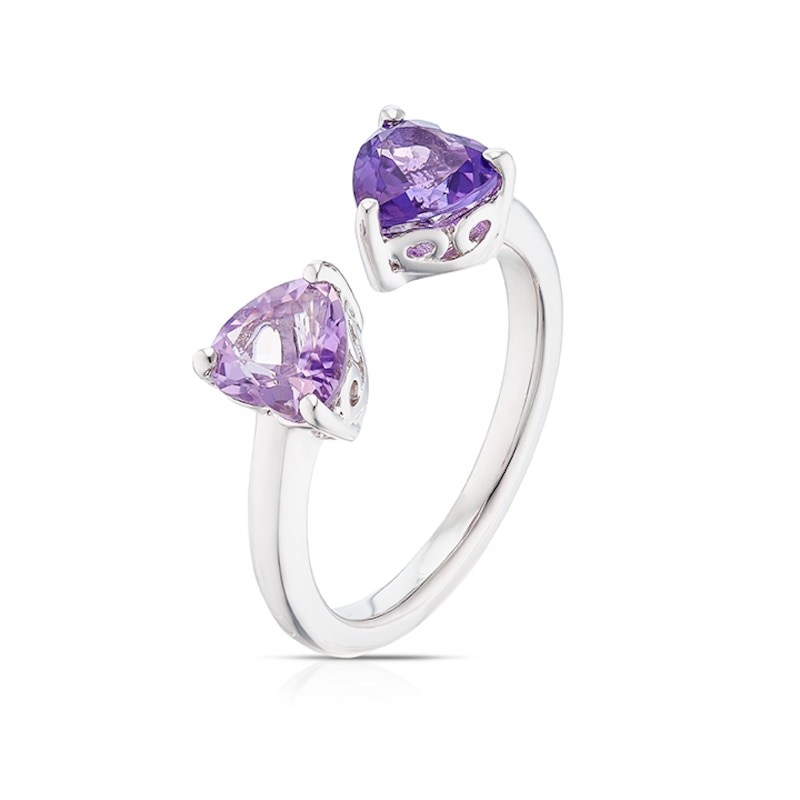 Main Image 2 of Sterling Silver Amethyst Double Heart Open Ring