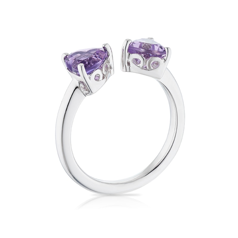 Main Image 3 of Sterling Silver Amethyst Double Heart Open Ring