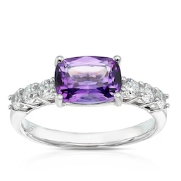 Sterling Silver Cushion Cut Amethyst & Cubic Zirconia Ring
