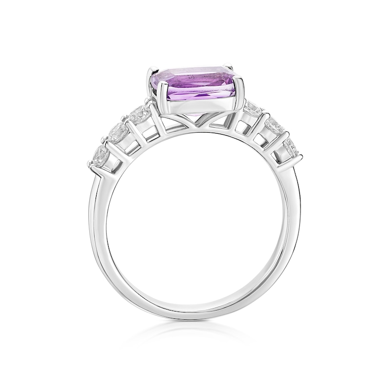 Main Image 3 of Sterling Silver Cushion Cut Amethyst & Cubic Zirconia Ring