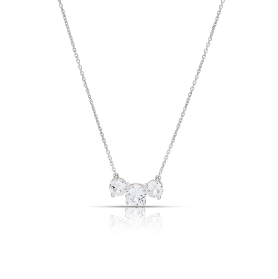 Sterling Silver Created White Sapphire Round Three Stone Pendant Necklace