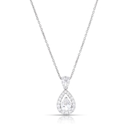 Sterling Silver Created White Sapphire Double Pear Halo Pendant Necklace