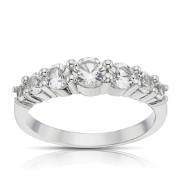 Sterling Silver Created White Sapphire Round Graduated Band
