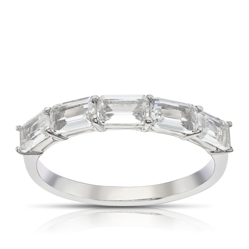 Main Image 1 of Sterling Silver Created White Sapphire Emerald Cut Band