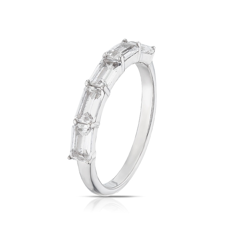Main Image 2 of Sterling Silver Created White Sapphire Emerald Cut Band