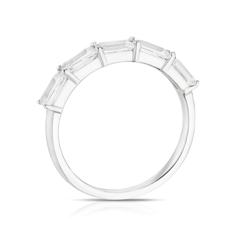 Main Image 3 of Sterling Silver Created White Sapphire Emerald Cut Band