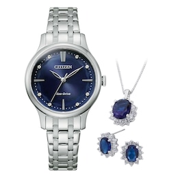 Citizen Eco-Drive Blue Stainless Steel Watch & Jewellery Gift Set