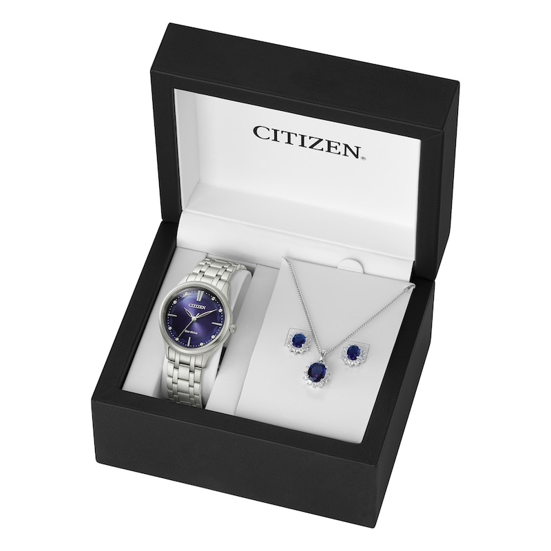 Main Image 6 of Citizen Eco-Drive Blue Stainless Steel Watch & Jewellery Gift Set