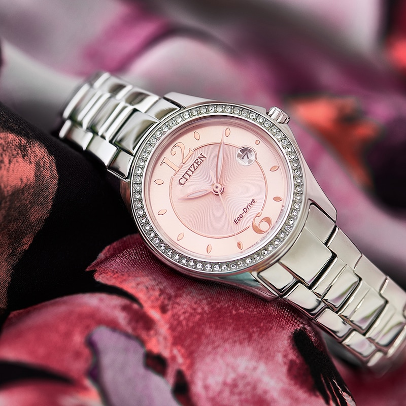 Main Image 4 of Citizen Eco-Drive Crystal Pink Dial & Stainless Steel Watch