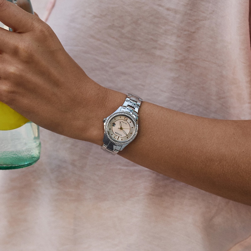 Main Image 5 of Citizen Eco-Drive Crystal Pink Dial & Stainless Steel Watch