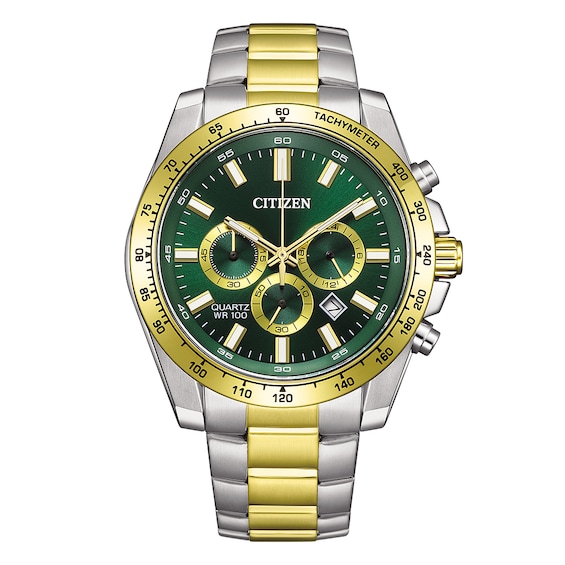 Citizen Sport Chronograph Green Dial & Two Tone Watch