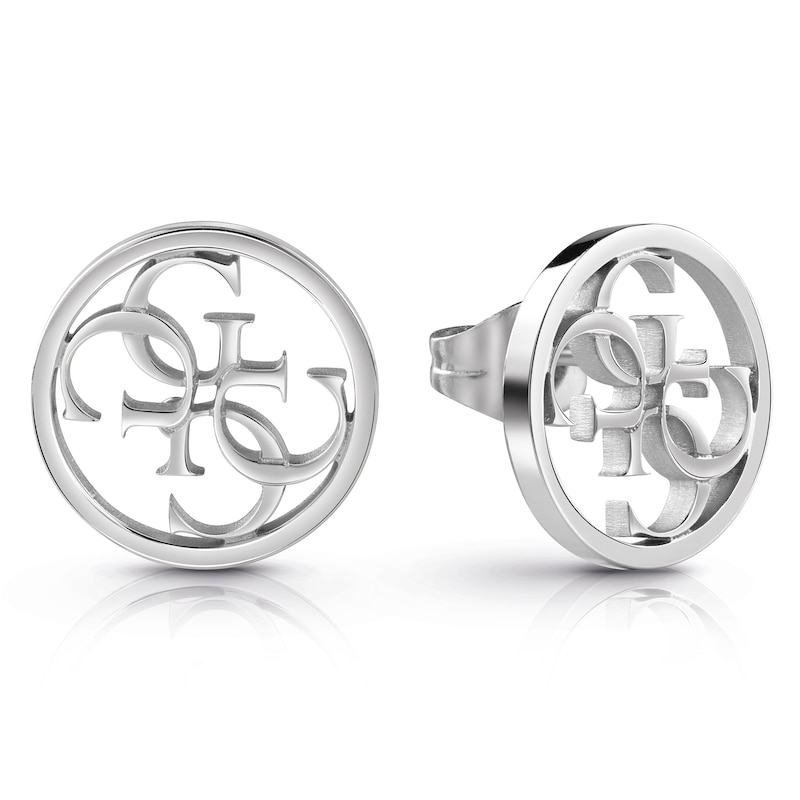 Main Image 1 of Guess Rhodium Plated 4G Circular Stud Earrings