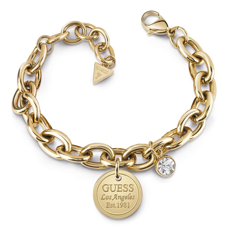 Guess Gold Tone Crystal Coin Charm Bracelet H.Samuel