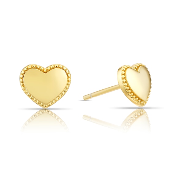 Sterling Silver Yellow Gold Plated Heart Milgrain Detail Stu