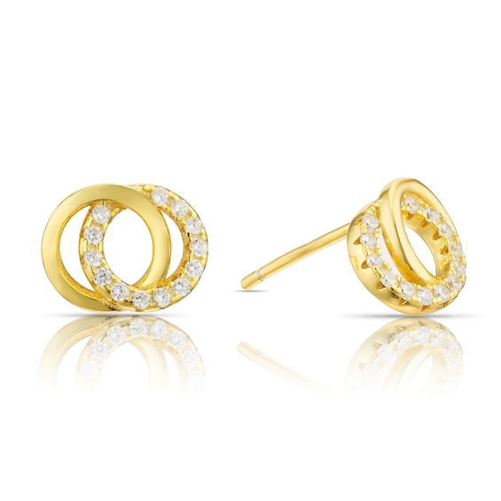 Sterling Silver Yellow Gold Plated Double Circle Cubic Zirco