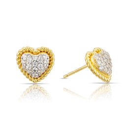 Sterling Silver 18ct Yellow Gold Plated Cubic Zirconia Pavé Heart Stud Earrings