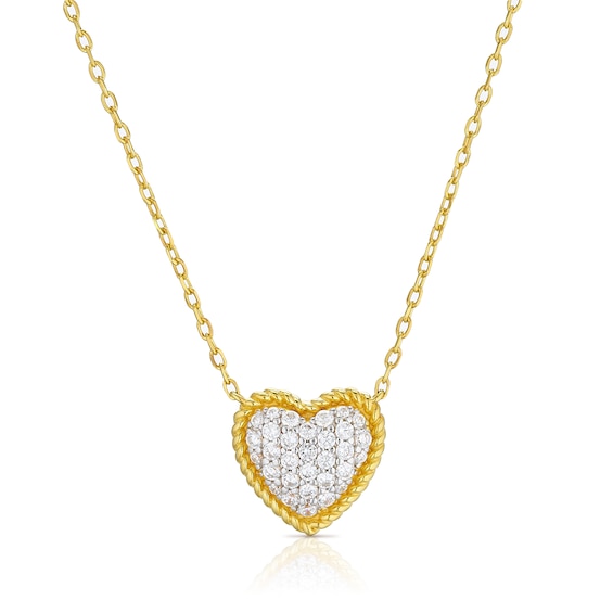 HS Edit ESSENTIALS Sterling Silver Yellow Gold Plated Cubic Zirconia Pave Heart Pendant Necklace 16+2"