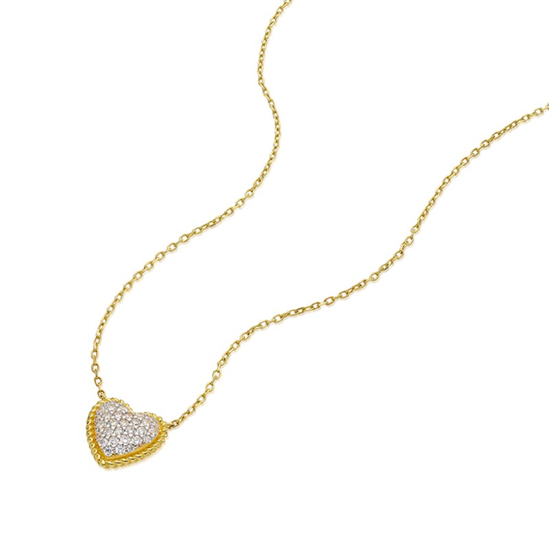 Main Image 2 of Sterling Silver Yellow Gold Plated Cubic Zirconia Pave Heart Pendant Necklace 16+2"