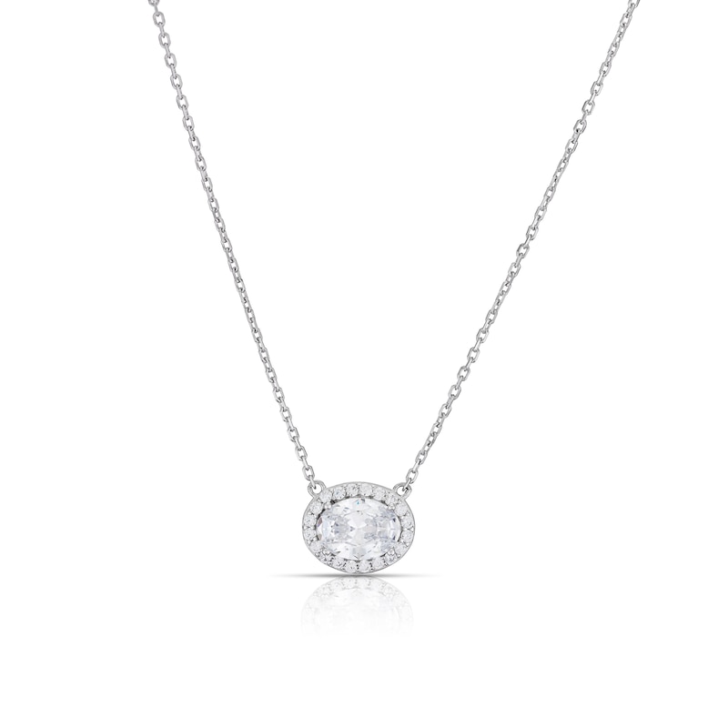 Main Image 1 of Sterling Silver Oval Cubic Zirconia Halo Pendant