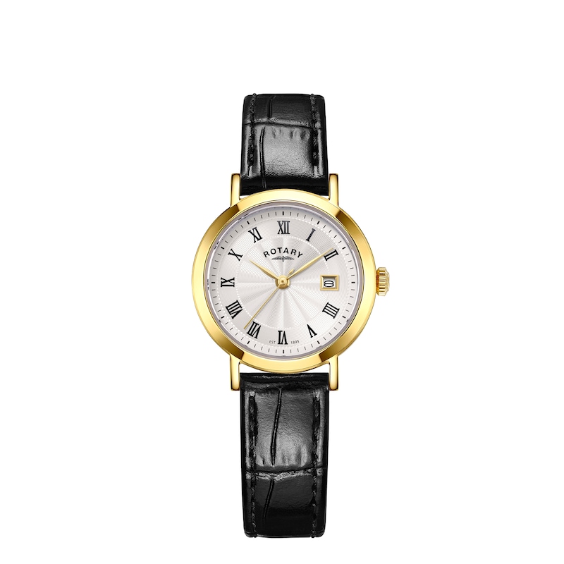 Main Image 1 of Rotary Women's Heritage White Dial Gold Tone Stainless Steel Black Leather Strap Watch