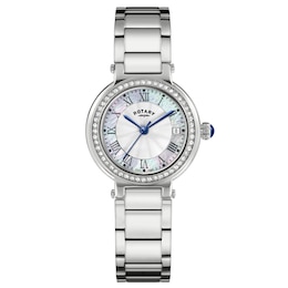 Rotary Women's Heritage Mother Of Pearl Dial Stone Set Stainless Steel Bracelet Watch
