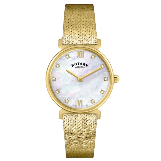 Rotary Womens 1985 Crystal Set Mother Of Pearl Dial Gold Ton