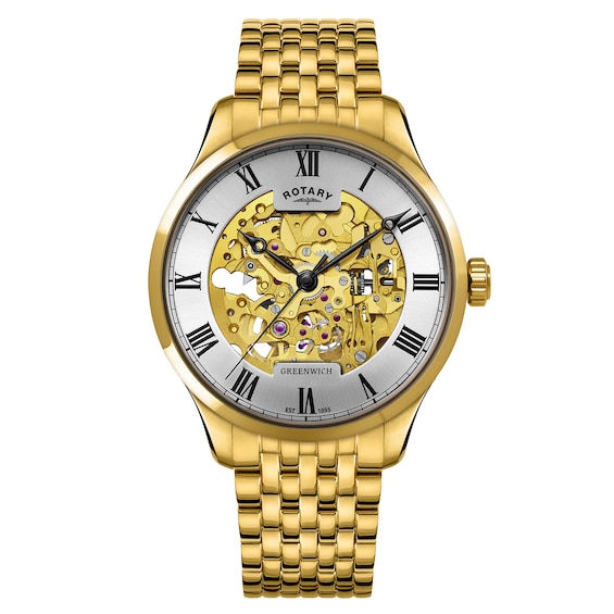 Rotary Men's Greenwich Silver Dial Gold Tone Stainless Steel Bracelet Watch