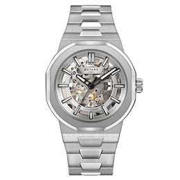 Rotary Men's Regent Skeleton Automatic Silver Dial Stainless Steel Bracelet Watch