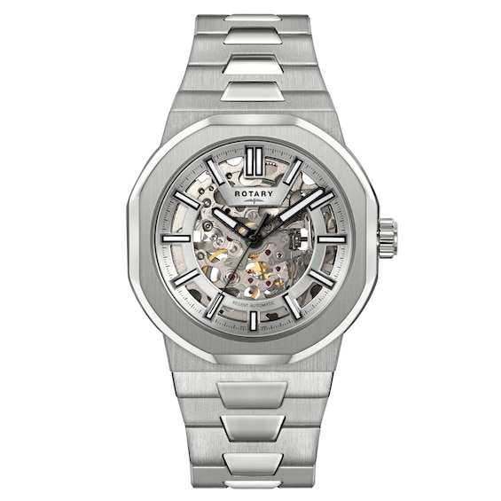 Rotary Mens Regent Skeleton Automatic Silver Dial Stainless
