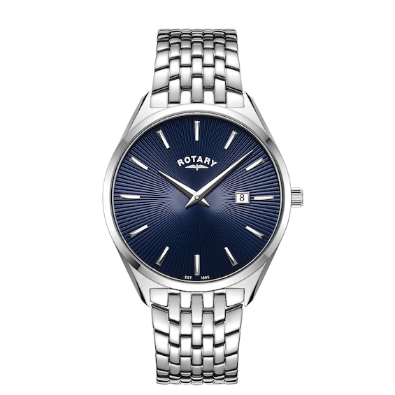 Rotary Men's Ultra Slim Blue Dial Stainless Steel Bracelet Watch