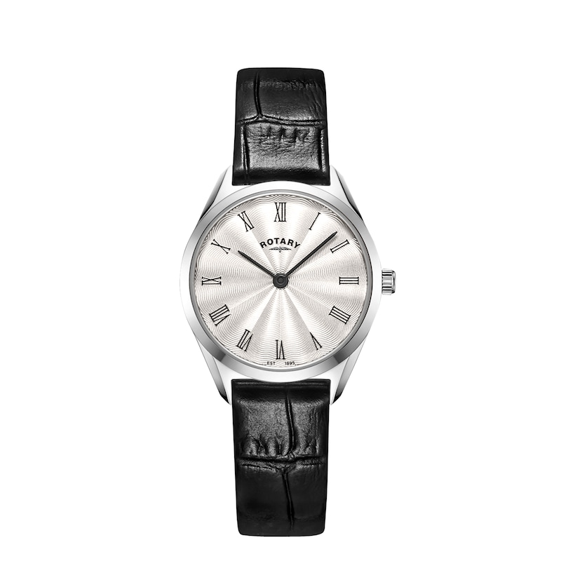 Main Image 1 of Rotary Ladie's Ultra Slim Stainless Steel Black Leather Strap Watch