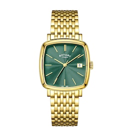 Rotary Men's Heritage Astoria Square Green Dial Gold Tone Stainless Steel Bracelet Watch