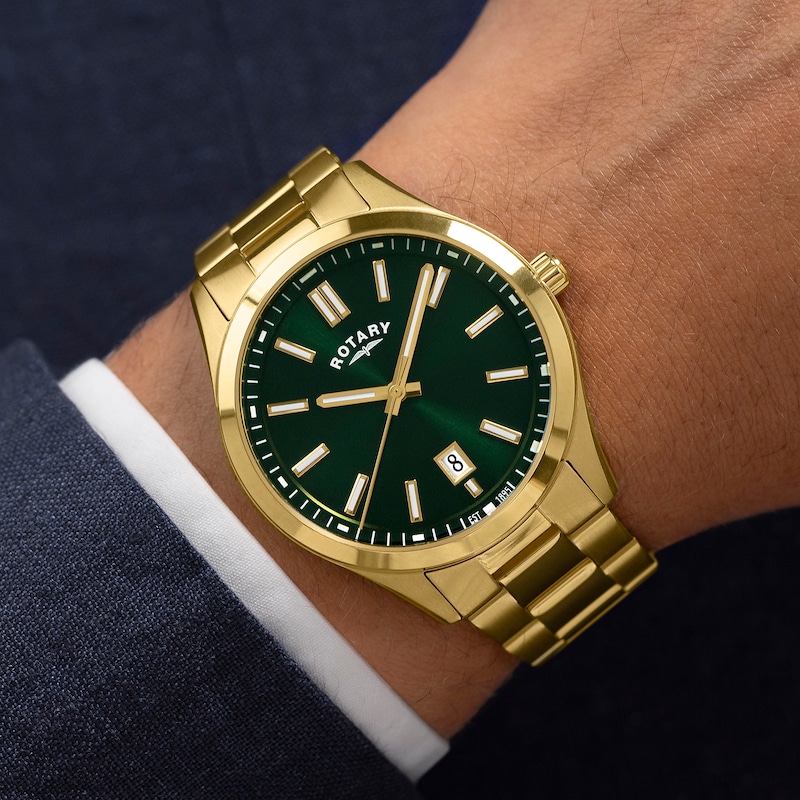 Main Image 3 of Rotary Men's Heritage Green Dial Gold Tone Stainless Steel Bracelet Watch