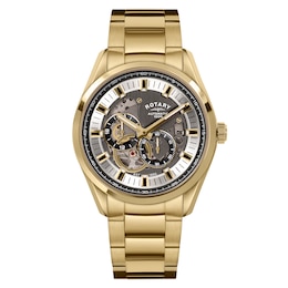 Rotary Men's Seamatic Eclipse Gold Tone Open Heart Skeleton Dial Stainless Steel Bracelet Watch