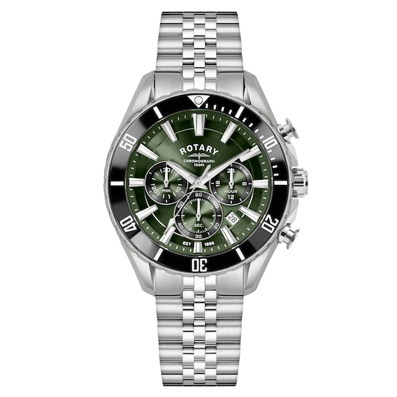 Rotary Mens Apex 100 Chronograph Green Dial Stainless Steel 