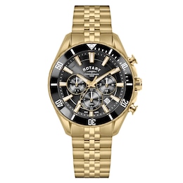 Rotary Men's Apex 100 Chronograph Black Dial Gold Tone Stainless Steel Bracelet Watch