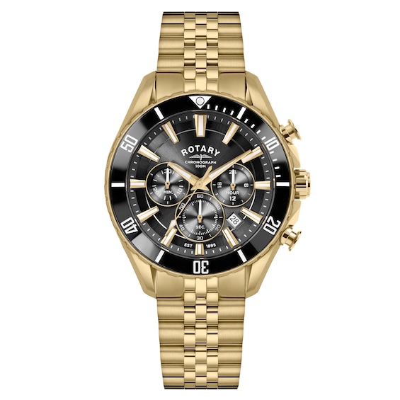 Rotary Mens Apex 100 Chronograph Black Dial Gold Tone Stainl