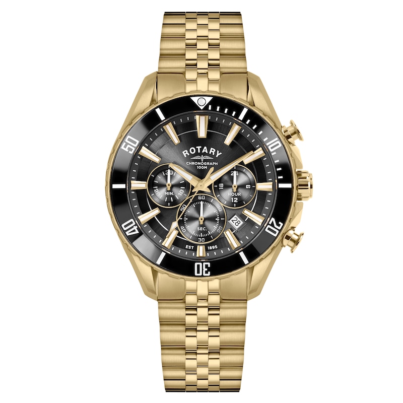 Main Image 1 of Rotary Men's Apex 100 Chronograph Black Dial Gold Tone Stainless Steel Bracelet Watch
