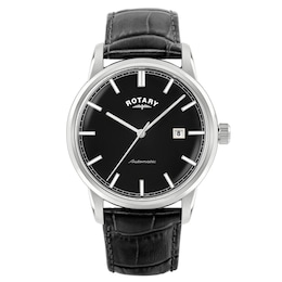 Rotary Men's Heritage Automatic Black Dial & Black Leather Strap Watch